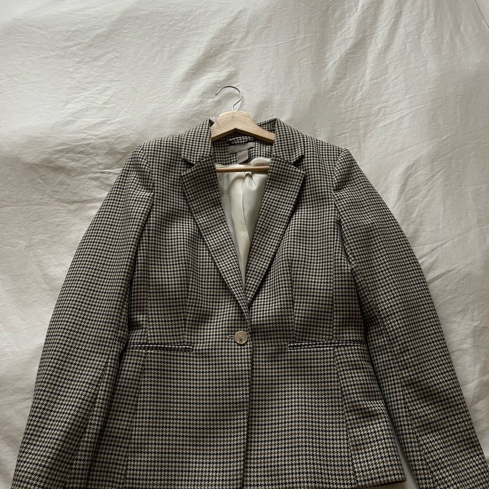 Women's Houndstooth Blazer - Black and White